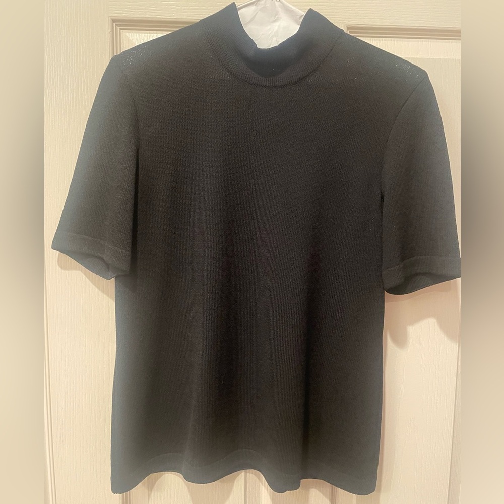 Women’s black short sleeve St John shell, size medium